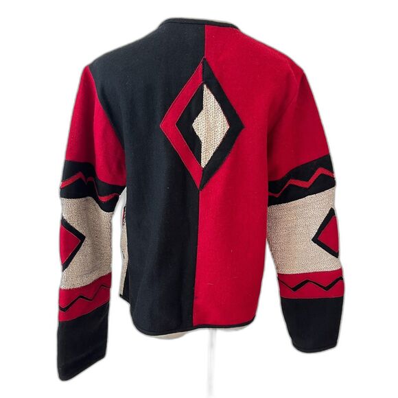 Coldwater Creek Vintage Mixed Fabric Crochet Geometric Wool Jacket Toggle Medium - Picture 2 of 6